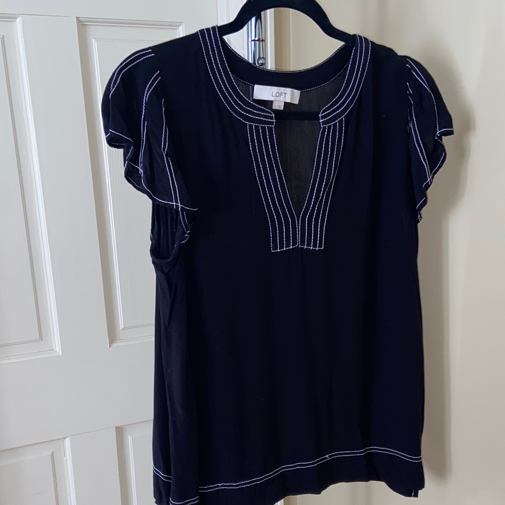 LOFT Black Blouse with White Accents